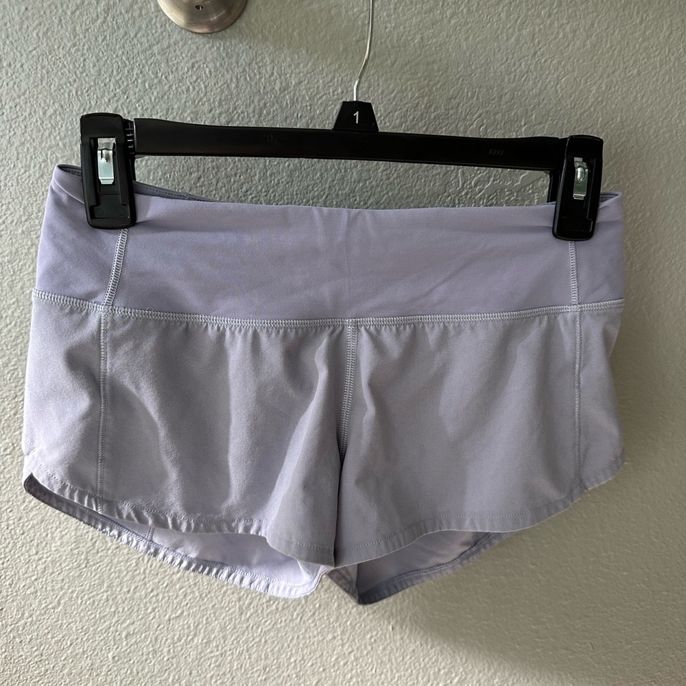 Light lavender lululemon size 2 speed shorts. Excellent mint condition.